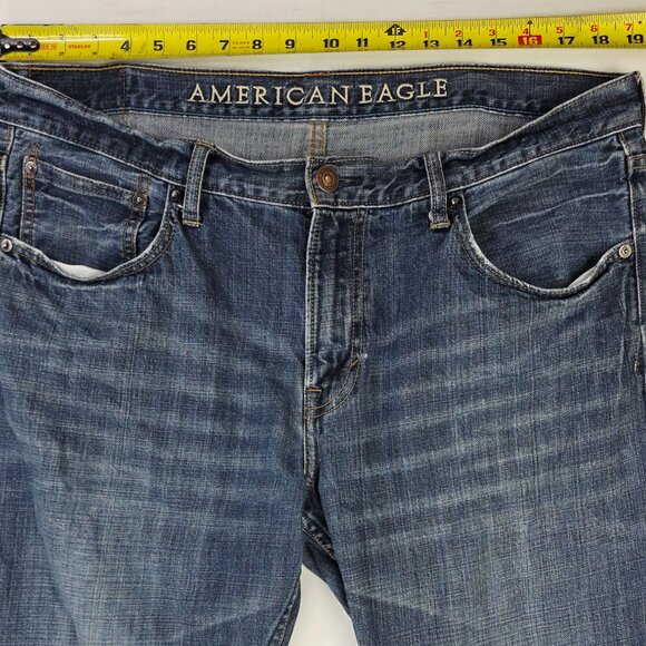 American Eagle Outfitters Original Straight Mens 36X34 Blue Cotton Denim Jeans - Picture 2 of 11